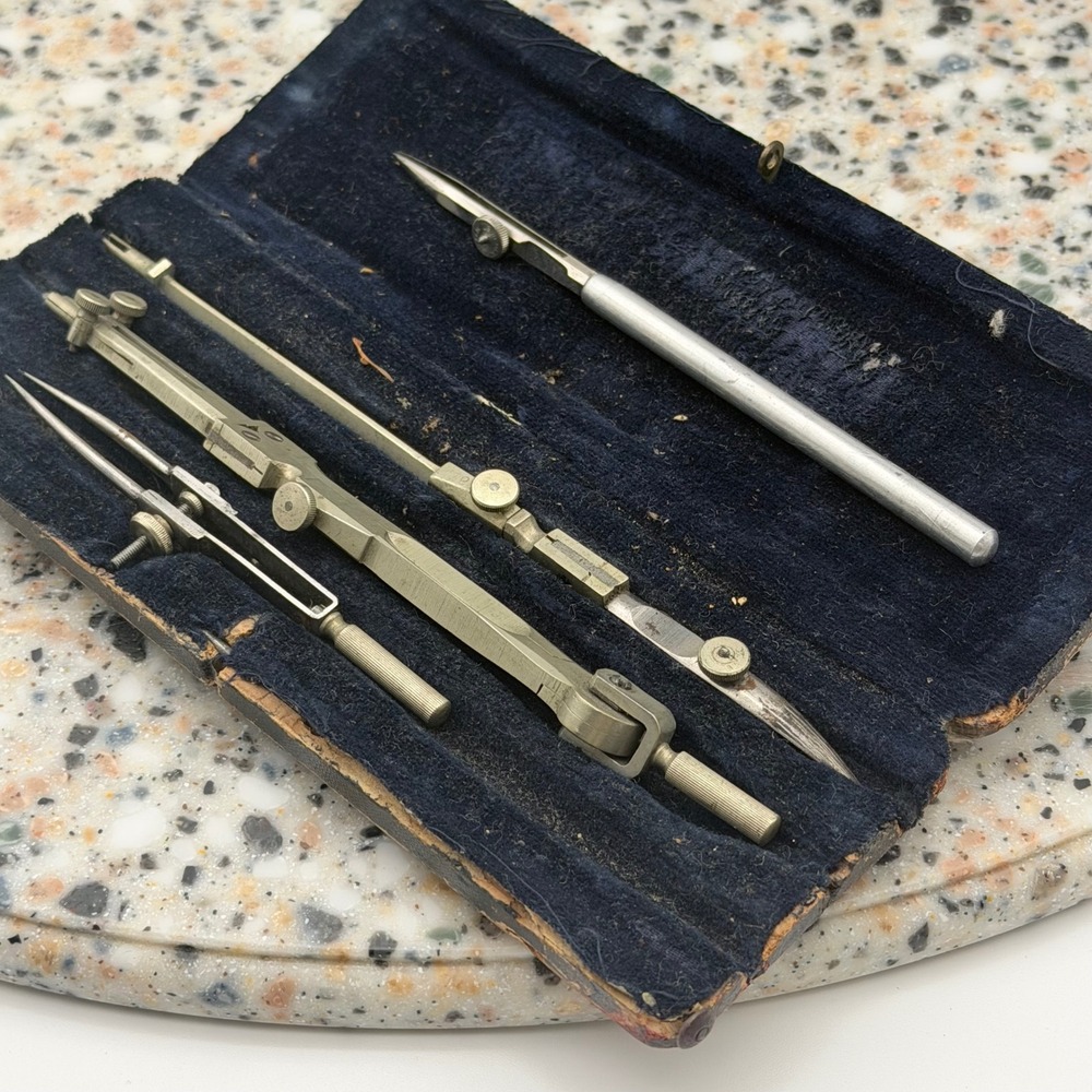 Vintage Eugene Dietzgen Co Drafting Compass Set Original Case Germany
